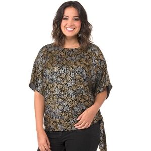 Michael Kors Metallic Silver & Gold Stars Blouse Tie Bottom Womens Size L NWOT